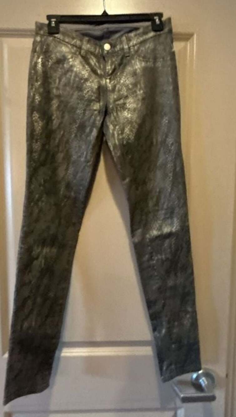 J Brand 901 Black Gold Snake Print Coated Leggings Size 26